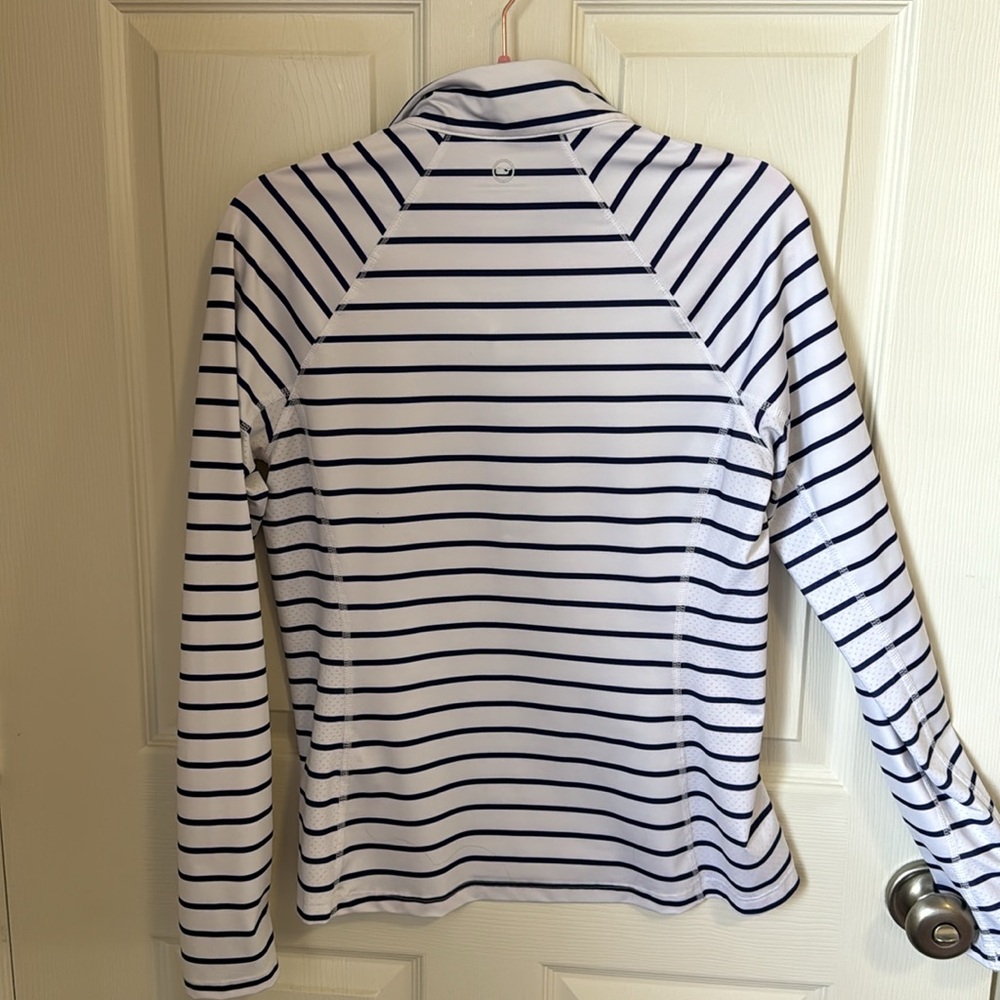 Vineyard Vines Navy and White Striped Quarter-Zip Pullover - Picture 5 of 7